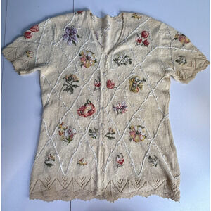 Vtg Susan Bristol Embroidered Cardigan Sz M Dainty Feminine Cottagecore Pearl